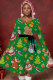 Green Casual Print With Belt V Neck A Line Dresses