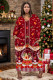 Red Casual Santa Claus Cartoon Print Pocket V Neck Long Plus Size Dresses