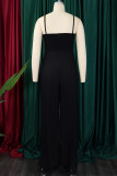 Red Casual Solid Color Patchwork Flower Shape Spaghetti Strap Loose Jumpsuits