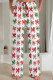 White Casual Print Draw String Pocket Patchwork Loose Mid Waist Straight Full Print Bottoms