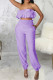 Purple Casual Solid Color Pocket Patchwork Backless Strapless Two Pieces