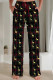 Black Gold Casual Print Draw String Pocket Patchwork Loose Mid Waist Straight Full Print Bottoms