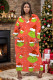 Pale Red Casual Cartoon Print Pocket V Neck Long Plus Size Dresses