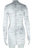 White Casual Stripe Patchwork O Neck Wrapped Skirt Dresses