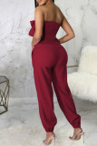 Purple Casual Solid Color Pocket Patchwork Backless Strapless Two Pieces