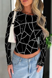 Black Yellow Casual Stripe Patchwork O Neck Tops