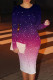 Purple And White Casual Print Patchwork O Neck Wrapped Skirt Dresses