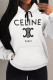 White Casual Daily Letter Print Draw String Pocket Hooded Tops