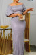 Light Purple Elegant Solid Color Patchwork Backless Off Shoulder Long Dresses