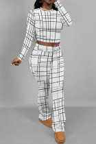 White Black Casual Print Patchwork O Neck Long Sleeve Two Pieces