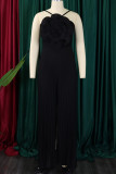 Red Casual Solid Color Patchwork Flower Shape Spaghetti Strap Loose Jumpsuits