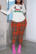 White Casual Plaid Letter Print Basic O Neck Long Sleeve Two Pieces