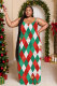 Green White Sexy Casual Print Backless Spaghetti Strap Long Dresses
