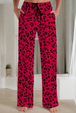 Powder White Casual Print Draw String Pocket Patchwork Loose Mid Waist Straight Full Print Bottoms