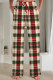 Red Green Casual Print Draw String Pocket Patchwork Loose Mid Waist Straight Full Print Bottoms
