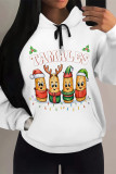 Pink Green Casual Christmas Tree Letter Print Bow Draw String Pocket Hooded Tops
