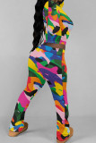 Light Yellow Casual Print Patchwork O Neck Long Sleeve Two Pieces