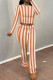 Orange Casual Print Patchwork O Neck Long Sleeve Two Pieces