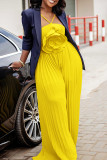 Red Casual Solid Color Patchwork Flower Shape Spaghetti Strap Loose Jumpsuits