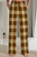 Dark Brown Casual Print Draw String Pocket Patchwork Loose Mid Waist Straight Full Print Bottoms