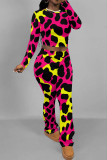 Light Yellow Casual Print Patchwork O Neck Long Sleeve Two Pieces