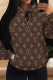Dark Coffee Casual Street Letter Print Draw String Pocket Hooded Tops