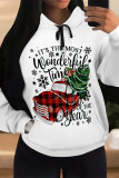 Pink Green Casual Christmas Tree Letter Print Bow Draw String Pocket Hooded Tops