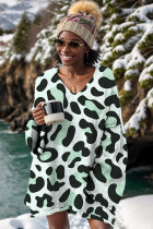 Light Green Casual Daily Leopard Print Basic V Neck Tops
