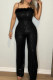Black Casual Solid Color Sequins Patchwork Backless Spaghetti Strap Regular Jumpsuits