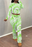 Fuchsia Casual Print Patchwork O Neck Long Sleeve Two Pieces
