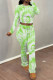 Light Green Casual Print Patchwork O Neck Long Sleeve Two Pieces