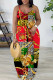 Red Sexy Casual Print Backless Spaghetti Strap Long Dresses