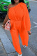 Tangerine Red Casual Solid Color Patchwork Backless Oblique Collar Loose Jumpsuits