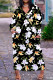 Black Yellow Casual Floral Print Basic V Neck Long Plus Size Dresses