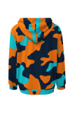 Camouflage Casual Camouflage Print Draw String Pocket Patchwork Hooded Tops