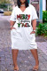 White Black Casual Letter Print Pocket V Neck Short Sleeve Plus Size Dresses
