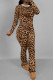 Brown Casual Print Patchwork O Neck Long Sleeve Two Pieces