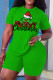 Green Black Casual Print Basic O Neck Short Sleeve Two Pieces