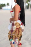 Multicolor Casual Cartoon Print Basic U Neck Vest Dresses