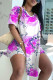 White Casual Print Slit V Neck Short Sleeve Two Pieces
