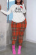 White Black Casual Plaid Letter Print Basic O Neck Long Sleeve Two Pieces