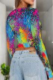 Pink Casual Street Splashed ink printing Contrast O Neck Tops