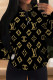 Black Gold Casual Street Letter Print Draw String Pocket Hooded Tops
