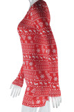 Red Casual Print Patchwork Zipper O Neck Skinny Rompers