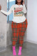 White Pink Casual Plaid Letter Print Basic O Neck Long Sleeve Two Pieces