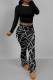 Black Casual Print Patchwork O Neck Long Sleeve Two Pieces