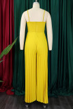 Red Casual Solid Color Patchwork Flower Shape Spaghetti Strap Loose Jumpsuits