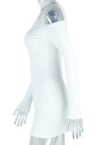 White Sexy Solid Color Hollow Out Patchwork O Neck Wrapped Skirt Dresses