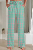 Pink Casual Print Draw String Pocket Patchwork Loose Mid Waist Straight Full Print Bottoms