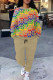 Khaki Casual Street Letter Print Gradient Draw String Pocket Contrast O Neck Long Sleeve Two Pieces